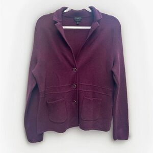 Talbots Merino Wool Sweater Blazer Large Petite Plum Purple Knit Button Front